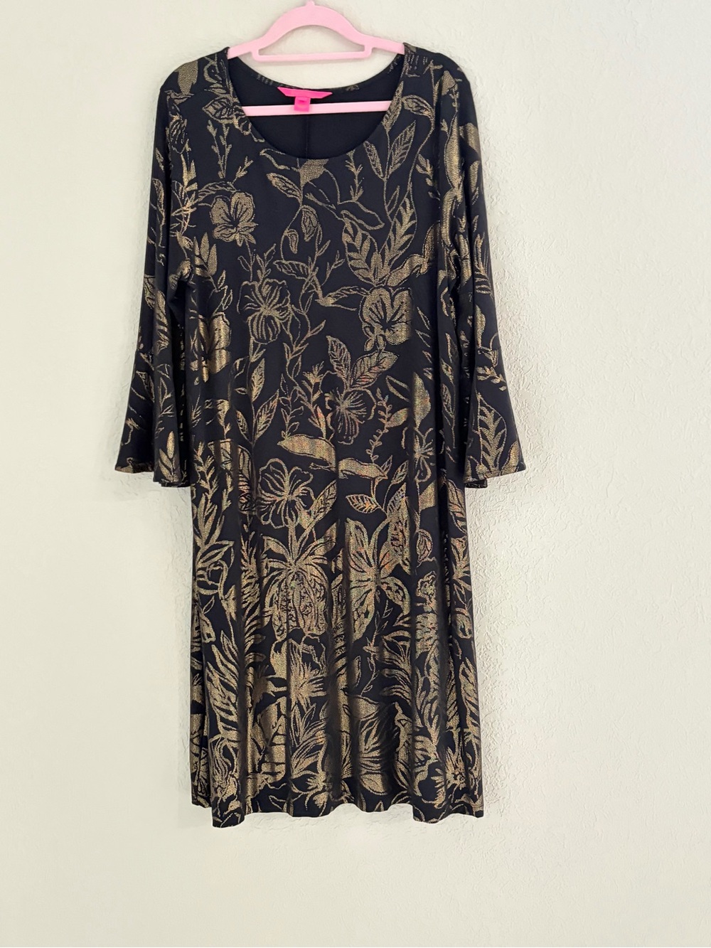 Lilly Pulitzer Black Dress with Gold Floral Print - Long Sleeve